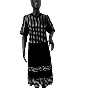 ASHRO Black White Geometric Midi Dress.  Size L